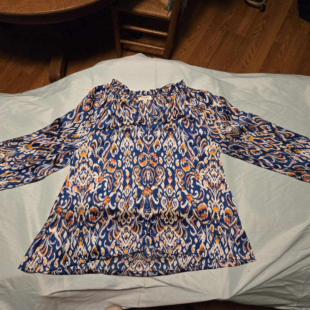 Umgee Blue and Orange Patterned Blouse